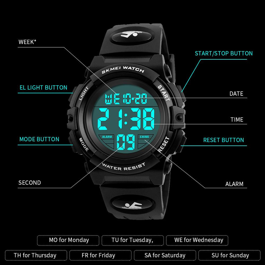 SKMEI Armbanduhr Digitaluhr, Kinder, Blau, Kunststoff, Silikon, 5 ATM - Bild 3