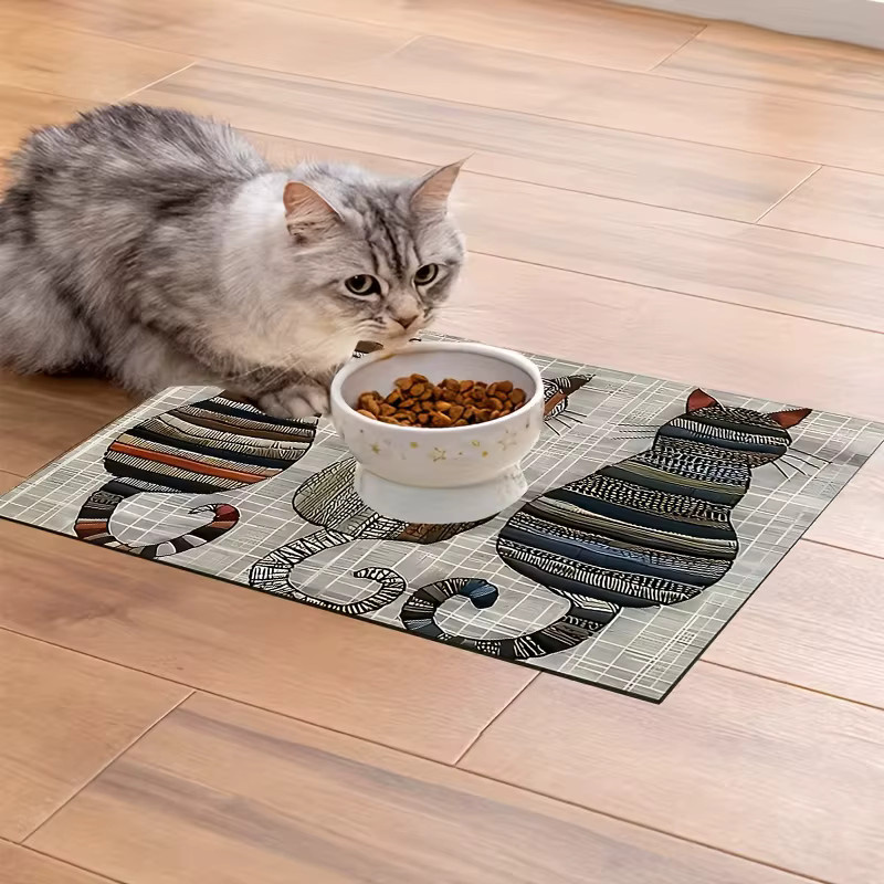 VIKAMA Bohemian Color-Block Streifen Katzen-Futterunterlage, spritzwassergeschützt und waschbar, Mehrfarbig - Bild 1