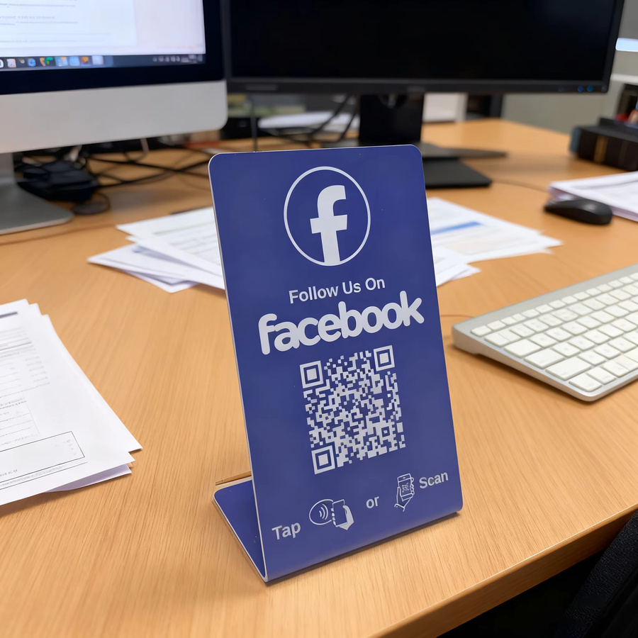 HACHANLUN NFC Stationstisch mit programmierbarem QR-Code als stehende Markenhalterung für Google Reviews, Instagram und Facebook - Bild 3