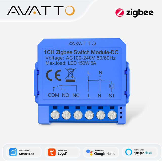 AVATTO Tuya Smart Lichtschaltermodul mit Trockenkontakt als WIFI oder ZigBee Schalterrelais, kompatibel mit Alexa und Google Home, DC 7-32V/AC 100-240V - Bild 1