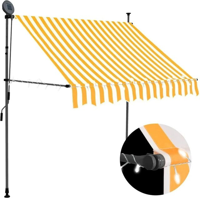 vidaXL Einziehbare Markise Handbetrieben mit LED in Weiß und Orange, Breite: 150 cm, Ausladung: 120 cm - Bild 1