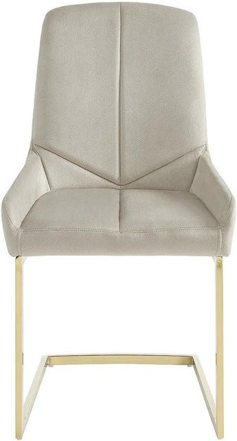 Vente-unique Stuhl Berlona im Art déco Stil aus Samt und Metall in Beige und Gold, Breite: 53 cm - Bild 1