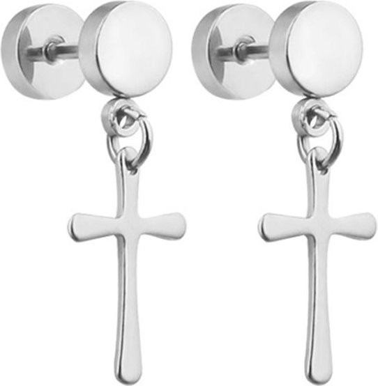 YULIN Creolen Edelstahl, Kreuz Anhänger, Silber, Unisex - Bild 1