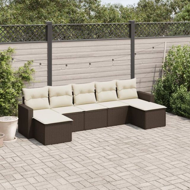 7-tlg. Garten-Sofagarnitur mit Kissen aus Polyrattan in Braun und Weiß von VIDAXL - Bild 1