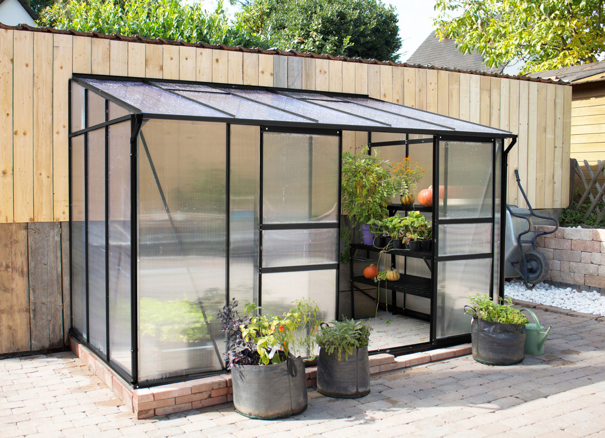 Vitavia Anlehn-Gewächshaus Ida 6500 Schwarz mit Polycarbonat-Platten und Doppelschiebetür, 6,5 m² - Bild 3