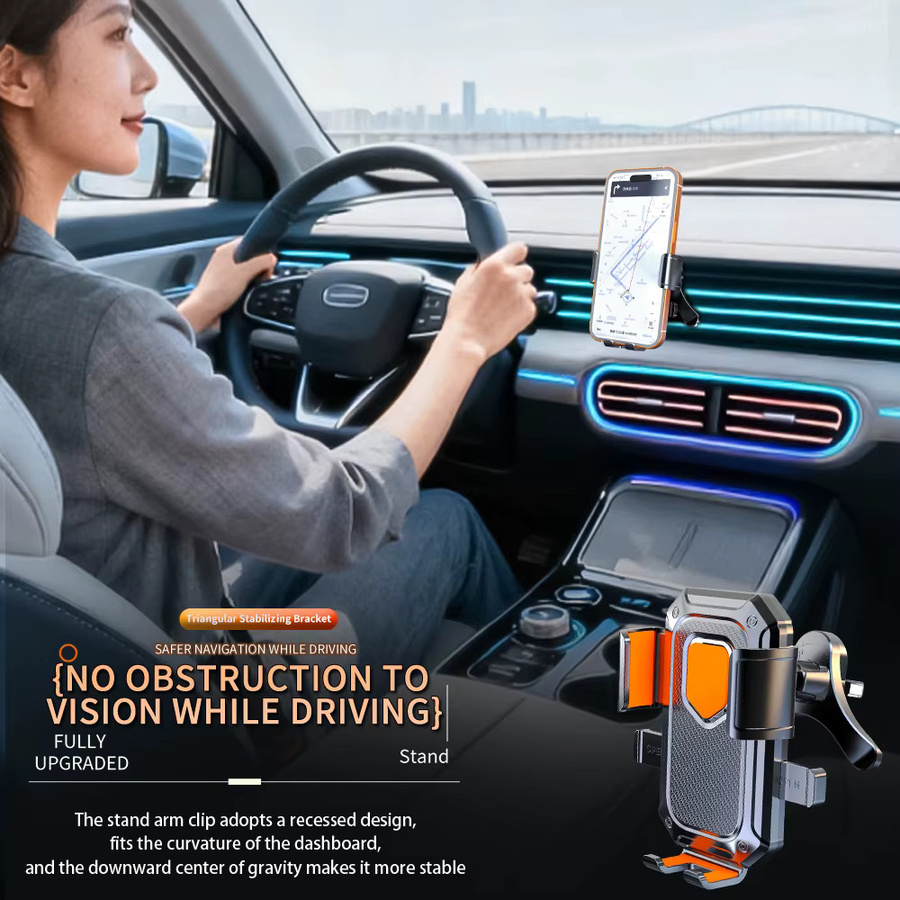 Autotelefonhalter für Lüftungsschlitze mit Metallhaken und fester Stützhalterung in Schwarz oder Orange - Bild 4
