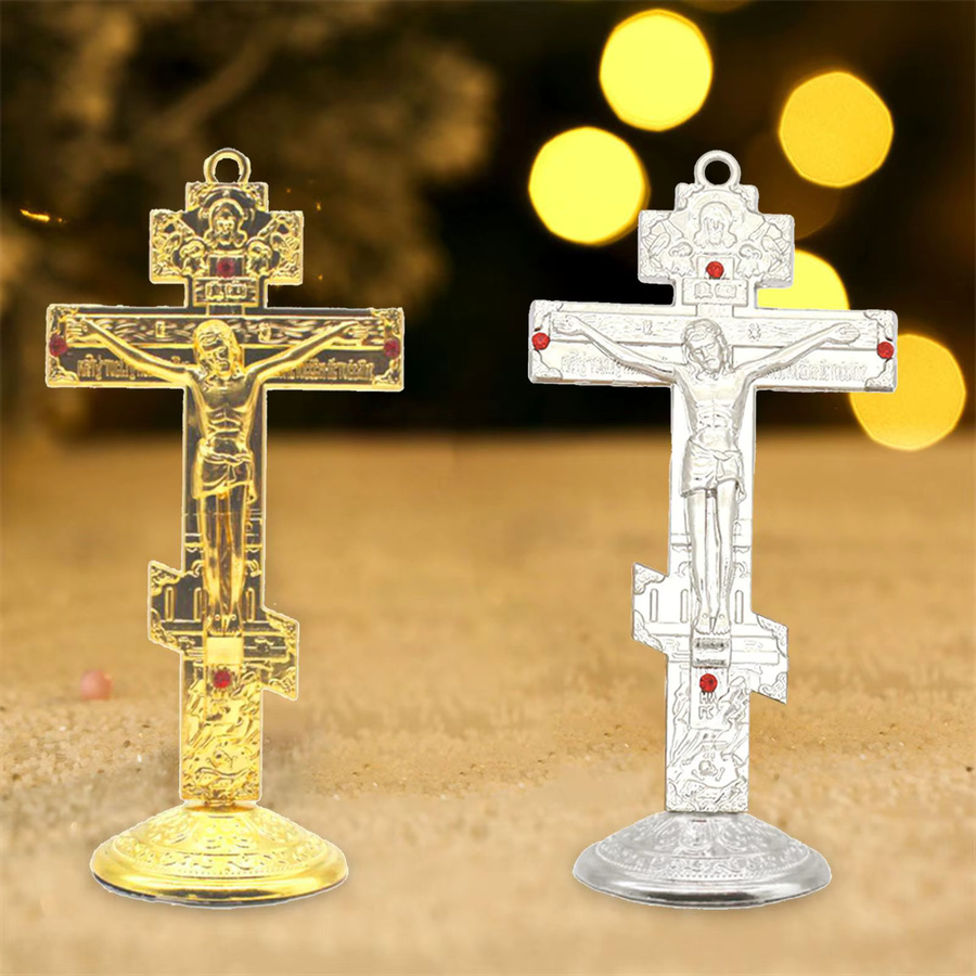 Kesoto Kruzifix für den Schreibtisch in Gold, stehendes Jesus-Kreuz aus Metall, Höhe: 14 cm, Breite: 6,7 cm - Bild 2