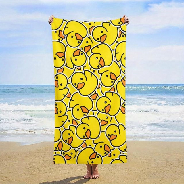 Extra großes Strandtuch von JMG Household Supplies mit Enten-Motiv in Gelb, super saugfähiges und weiches Mikrofaser-Badetuch, B/B: 120 x 180 cm - Bild 1