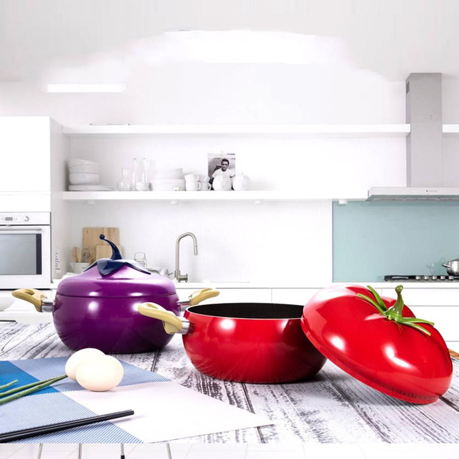 Allthetime Kochgeschirr Set aus Aluminium in Rot mit Antihaftbeschichtung in kreativer Fruchtform bestehend aus Suppentopf und Bratpfanne - Bild 5