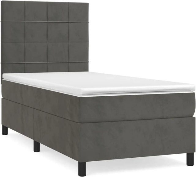 vidaXL Boxspringbett mit Matratze Dunkelgrau Samt B/T/H: 90 x 190 x 128 cm - Bild 1