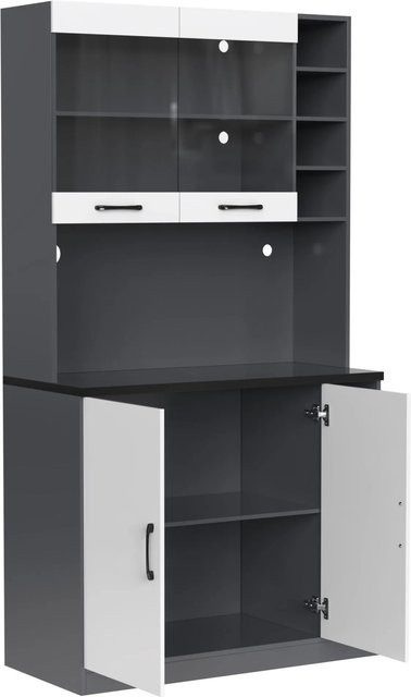 okwish Küchenschrank mit LED-Beleuchtung und verstellbaren Ablagefächern, Weiß Grau, B/T/H: 100 x 47 x 187 cm - Bild 1