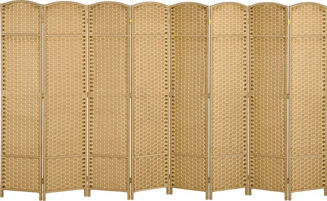HOMCOM Paravent 8-teilig aus Bambus und Kiefernholz in Natur, faltbarer Raumteiler mit Webmuster, B: 320 cm, H: 170 cm - Bild 1