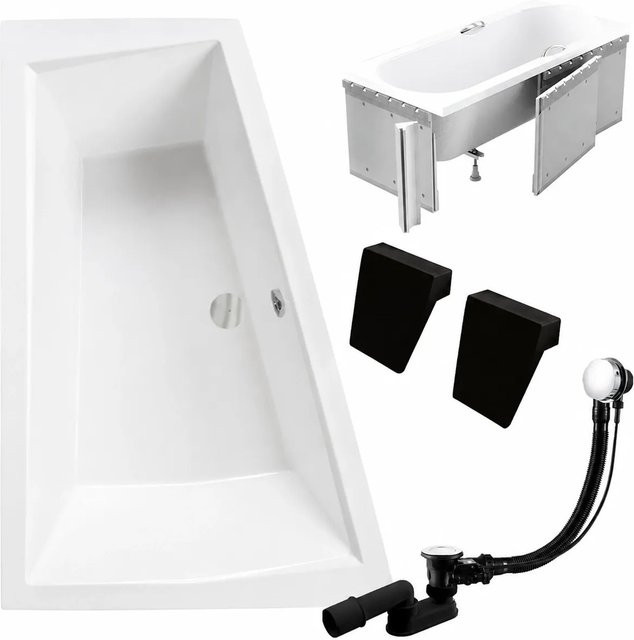 KOLMAN Eckbadewanne links in Weiß mit Styroporverkleidung, 2 Kopfstützen, Ablauf und Füßen, B: 170 cm, T: 125 cm - Bild 1
