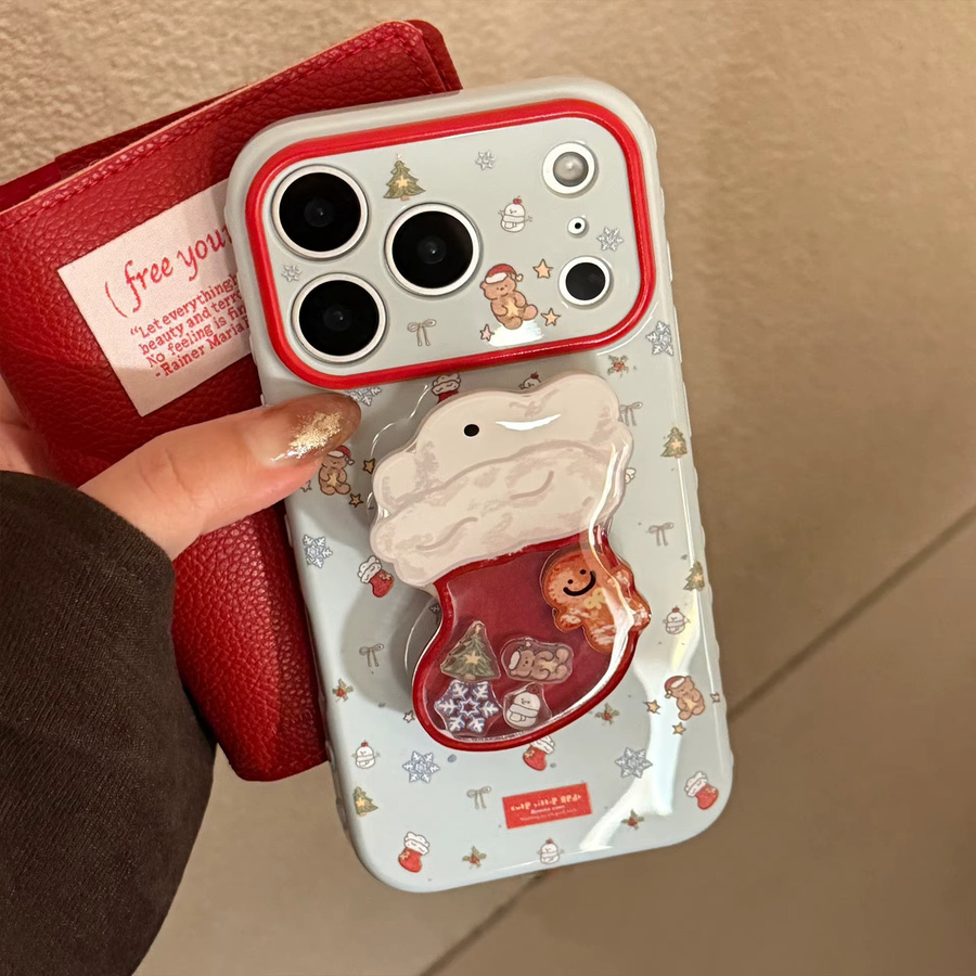 MUQGEW Handyhülle mit Cartoon-Weihnachtssocke und Treibsand-Shake-Effekt für iPhone 12 bis iPhone 17 Pro Max, stoßfeste weiche Abdeckung in Multicolour mit Anhänger - Bild 2