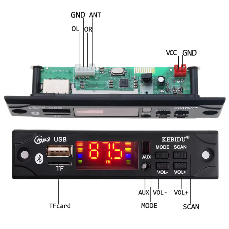 KEBIDU Bluetooth 5.0 MP3 WMA Decoder-Board mit Fernbedienung, kabelloser Musikplayer für Auto-Audio mit USB, TF, FM Radio und AUX in Schwarz - Bild 6