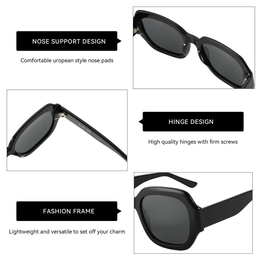 Zenottic ZS6212 Sonnenbrille Hexagonal, Vollrand, Acetat, Schwarz, Damen, polarisiert - Bild 2