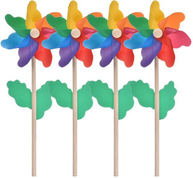 4er-Set Windmühlen von Kidsly aus Kunststoff und Holz in Multicolor, Höhe: 12 cm, zur Dekoration für Garten, Rasen und Party - Bild 1