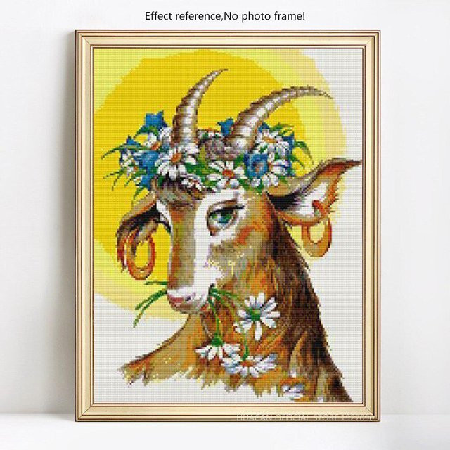 FIYO DIY Diamant Stickerei Antilope mit runden Strass Steinen in Gelb und Multicolour, Breite: 20 cm, Höhe: 30 cm - Bild 1