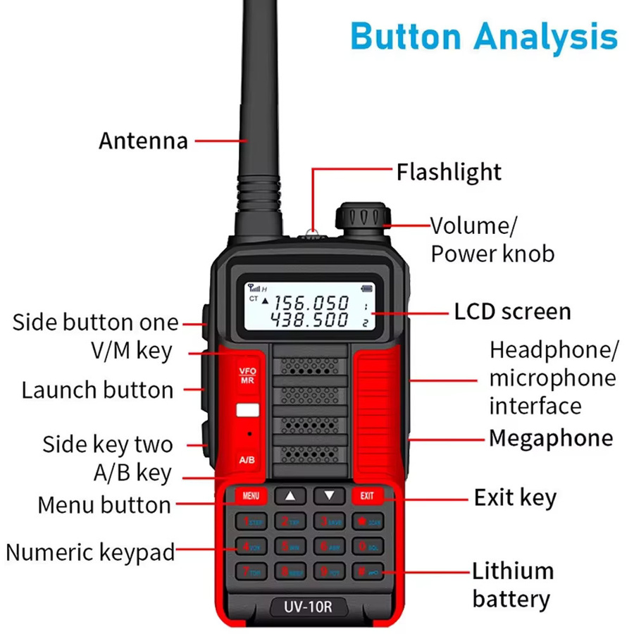 Baofeng UV-10R Professionelles Dual Band Walkie Talkie HF Transceiver in Schwarz und Rot - Bild 3