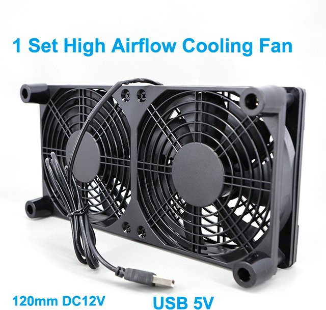 Gakaki High Airflow Lüfter Set für Router und Modem, 120mm, DC12V, USB-betrieben, Schwarz - Bild 1