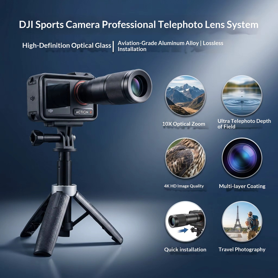 DJI 12X Teleobjektiv aus Aluminiumlegierung für Osmo Action 6, 5 Pro und 4 in Schwarz - Bild 4