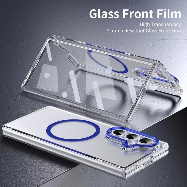 Transparente Magnet-Schutzhülle mit Metall-Linsenschutz für Samsung Galaxy Z Fold 8 7 6 5 4 Ultra, inklusive kabellosem Laden, Blau - Bild 1