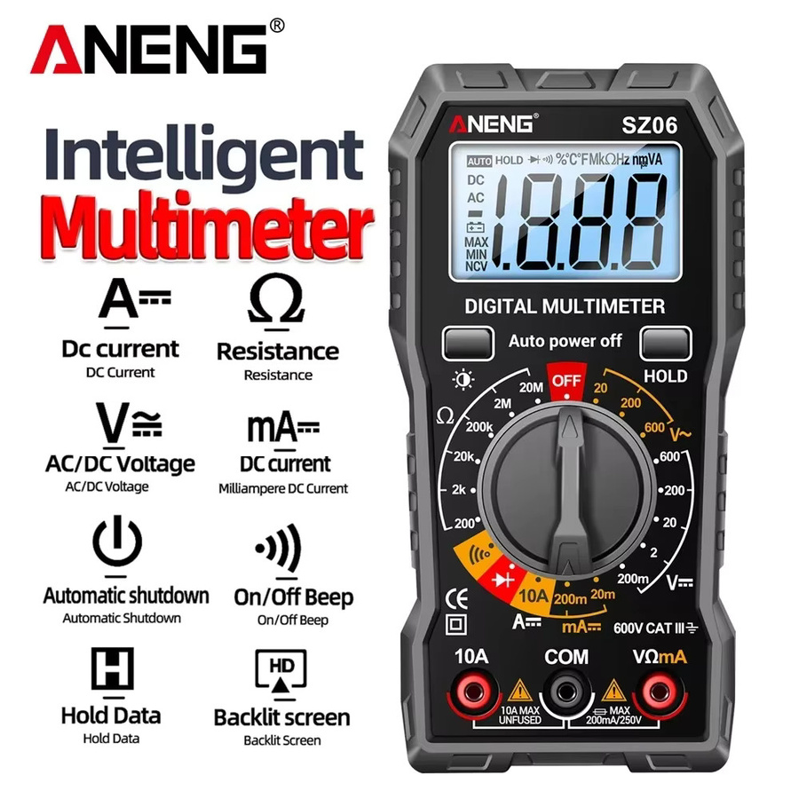 ANENG SZ06 Digitales Multimeter mit 2000 Messungen für 600V AC/DC Spannung, 10A DC Strommessung, Widerstand und Diodentest in Rot und Schwarz - Bild 6