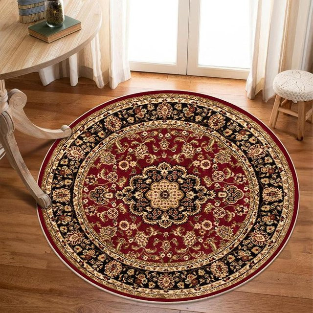 Kristallflor Teppich Karpetti Persisch Vintage Rund, Waschbar und Rutschfest, Farbe: Braun/Rot, Durchmesser: 80 cm - Bild 1