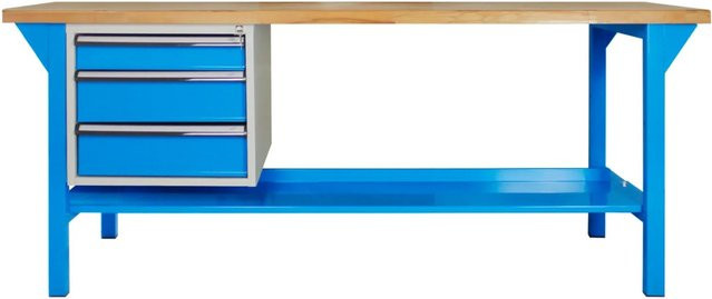 PROREGAL Werkbank Giant Rhino Plus mit 3 Schubladen in Lichtblau und Grau, Traglast 500 kg, H x B x T: 84 x 200 x 70 cm - Bild 1
