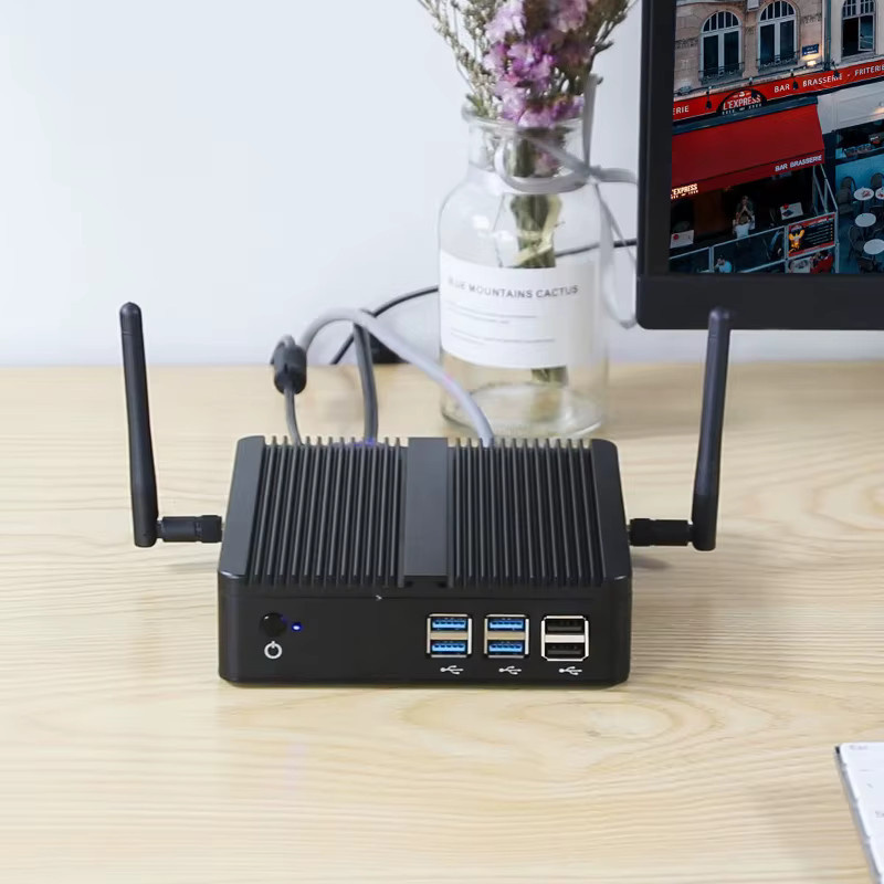 XCY Lüfterloser Mini-PC mit Intel Core i7 4500U und i5 4200U, Gigabit Ethernet, HDMI, VGA, 8x USB-Ports, WLAN-Unterstützung, Schwarz - Bild 4
