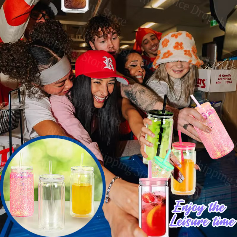 XMSJ Schneekugelbecher aus Kunststoff, doppelwandig und wiederverwendbar, transparent/lila, 16 Unzen, mit vorgebohrtem Loch für DIY-Geschenke - Bild 3