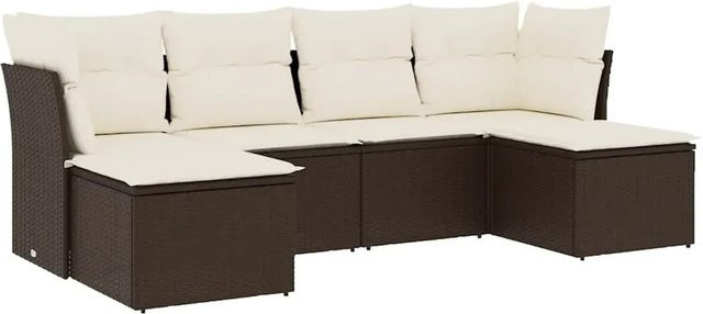 vidaXL 6-teilige Garten-Sofagarnitur aus Polyrattan in Braun mit cremeweißen Kissen und Metallgestell - Bild 1