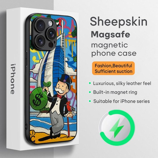 Luxus Handyhülle mit Cartoon-Schriftsteller Monopoly Design für iPhone 11 bis iPhone 16 Pro Max inklusive MagSafe Unterstützung in Multicolour - Bild 1