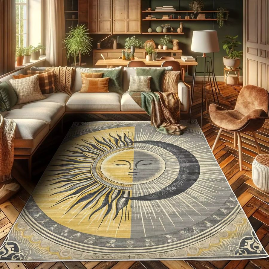 VIKAMA Teppich mit Mond- und Sonnen-Design für Wohnzimmer und Schlafzimmer - Bild 3