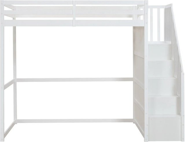 Vente-unique Hochbett Menizi in Weiß aus Kiefer und MDF, B/T/H: 140 x 190 x 246 cm - Bild 1