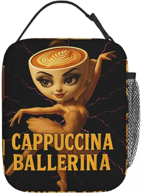 Fancy Style Studio Ballerina Cappuccino Lunchtasche, Ästhetische Thermische Brotdose für Kinder, Schwarz, B/T/H: 21 x 11 x 26 cm - Bild 1