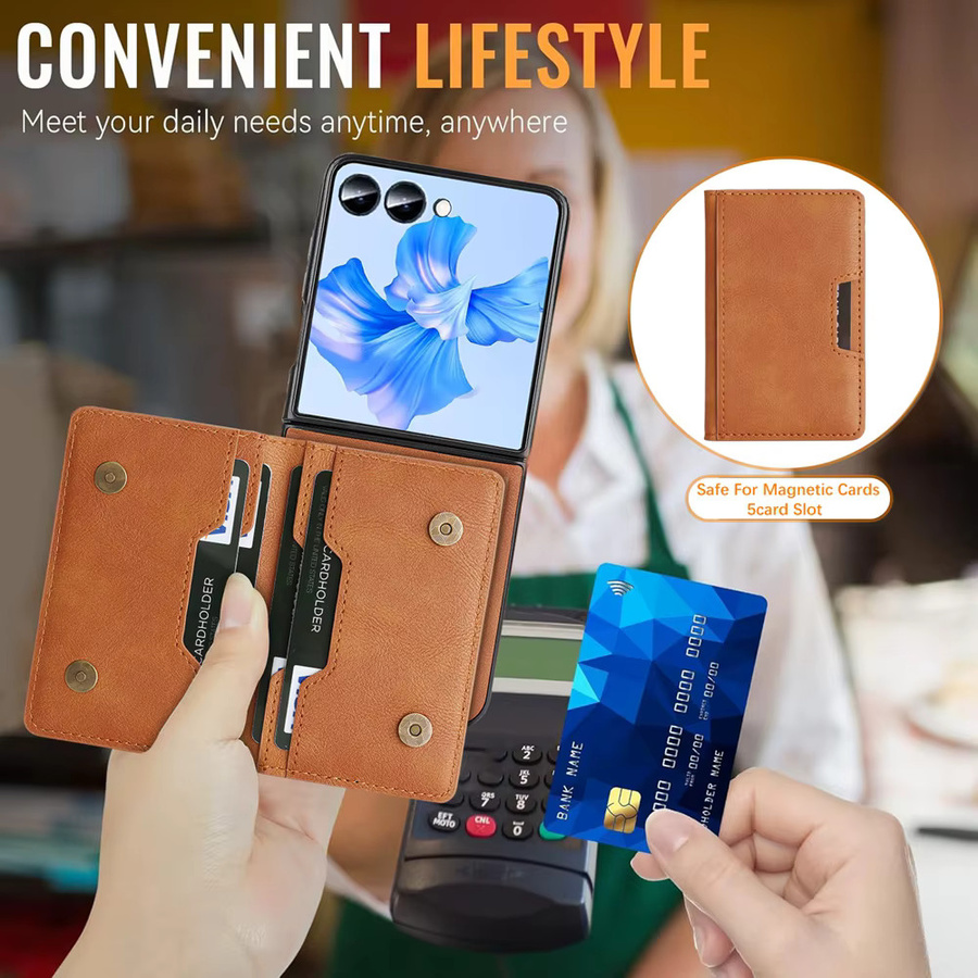 2-in-1 Magnetische Ledertasche für Samsung Galaxy Z Flip 7 6 5 4 3 mit Kartenhalter und Ständer in Pink - Bild 3