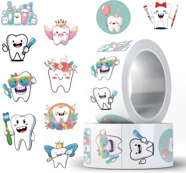 GOGOTU Kawaii Zähne Cartoon Rolle Aufkleber, 500 Teile/rolle, multicolor - Bild 1