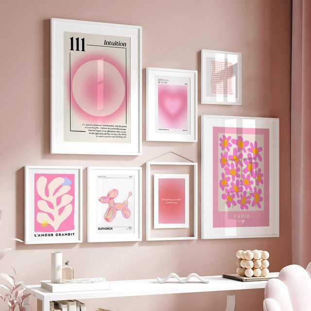 Potdemiel Leinwandbild Rosa Engel mit Blumen als Wandkunst für dein Wohnzimmer - Bild 1