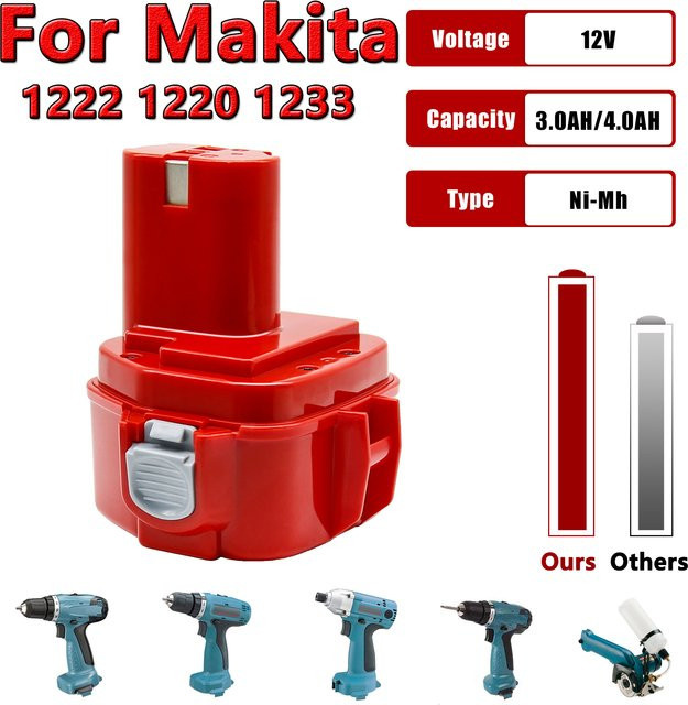 Powter Akku 12 V NI-MH Batterie mit 4000 mAh in Rot für Makita PA12 1220 1222 1233 1200 1234 1235 1235B 1235A Werkzeuge - Bild 1
