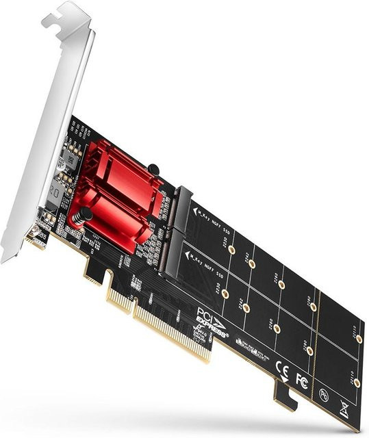 AXAGON PCEM2-ND PCE-E 3.0 8x Dual-M.2-NVMe-M-Key-Steckplatz-Adapter mit Datenweiche, Schwarz, für SSD bis 110mm - Bild 1