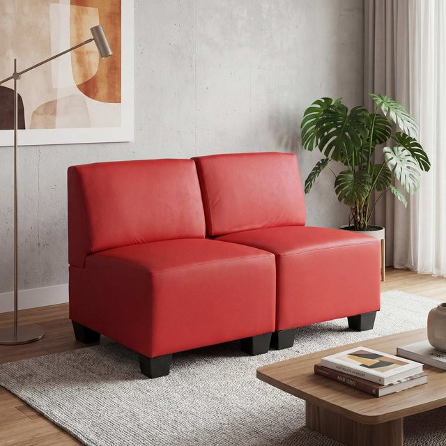 Modular 2-Sitzer Sofa Moncalieri von MCW aus Kunstleder in Rot ohne Armlehnen - Bild 1