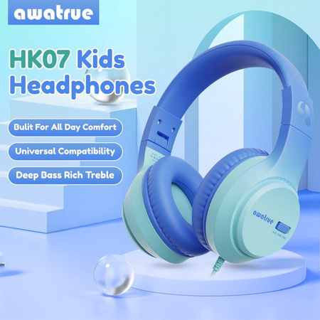 Awatrue Kinder-Kopfhörer Over-Ear mit Lautstärkebegrenzung 74/85/94 dB und 3,5 mm Klinkenanschluss für Tablet und Kindle in Blau oder Lila