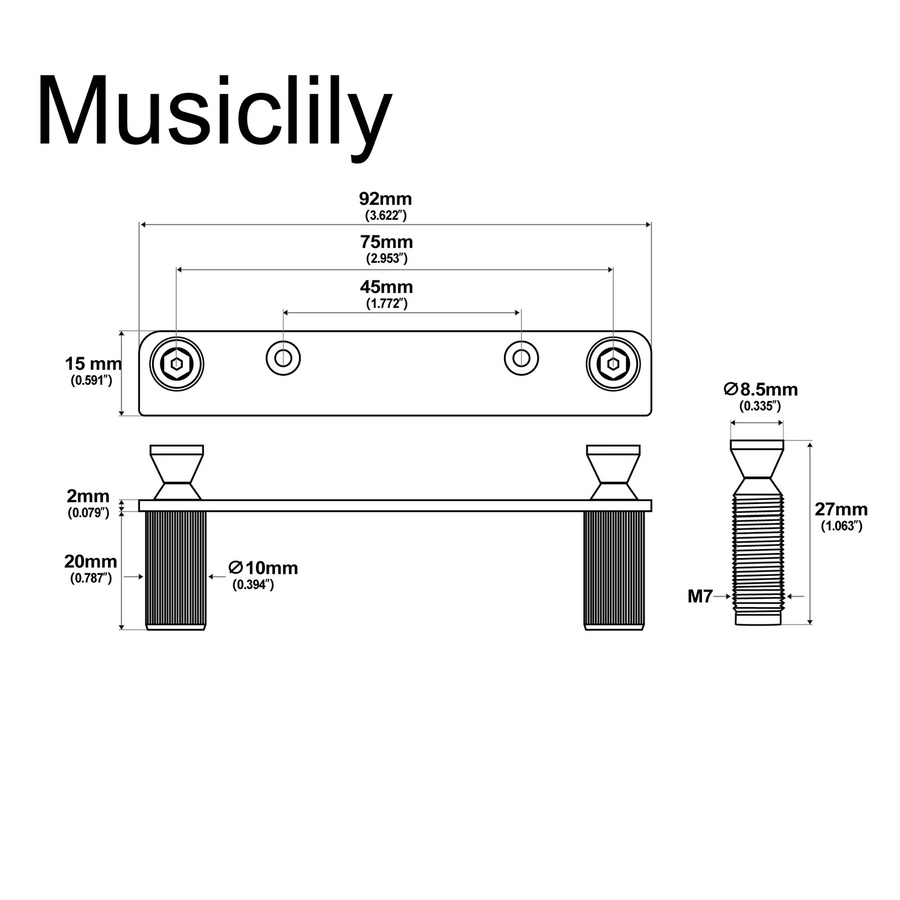Music lily Pro M7 Bolzenanker und 10mm Buchsen Halterung für E-Gitarren mit doppelt verriegelnder Tremolo Bridge in Schwarz - Bild 2