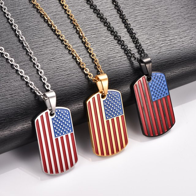 YULIN Halskette mit Anhänger, Edelstahl, Gold, USA Flagge, Unisex - Bild 1