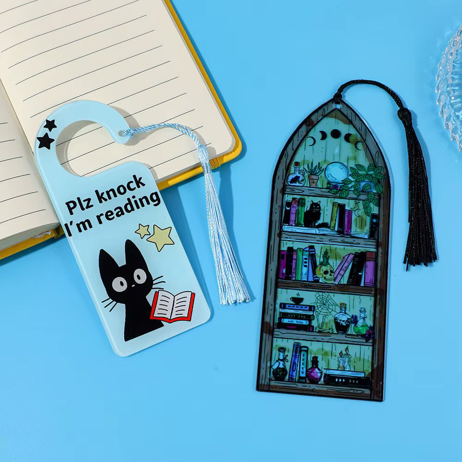 Niedriges Acryl-Lesezeichen mit Katzen-Motiv und Text Plz Knock I'm Reading in Mehrfarbig - Bild 5