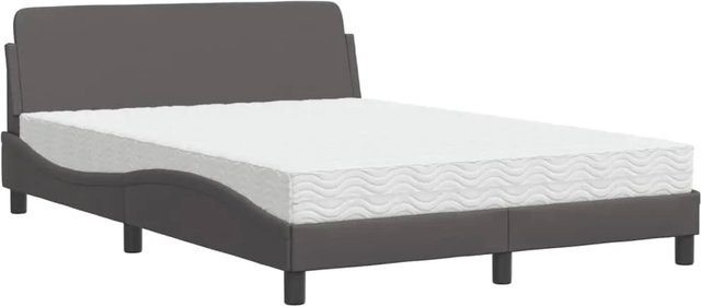 vidaXL Bett mit Matratze aus Kunstleder und Kiefernholz in Grau, B/T/H: 140 x 190 x 145 cm - Bild 1