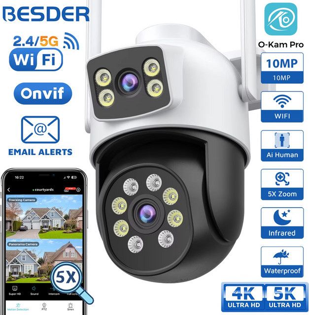 Besder 8MP IP Kamera mit 4K Dual-Linse, Outdoor WiFi 5GHz Überwachungskamera mit Auto-Tracking und Nachtsicht in Weiß - Bild 1