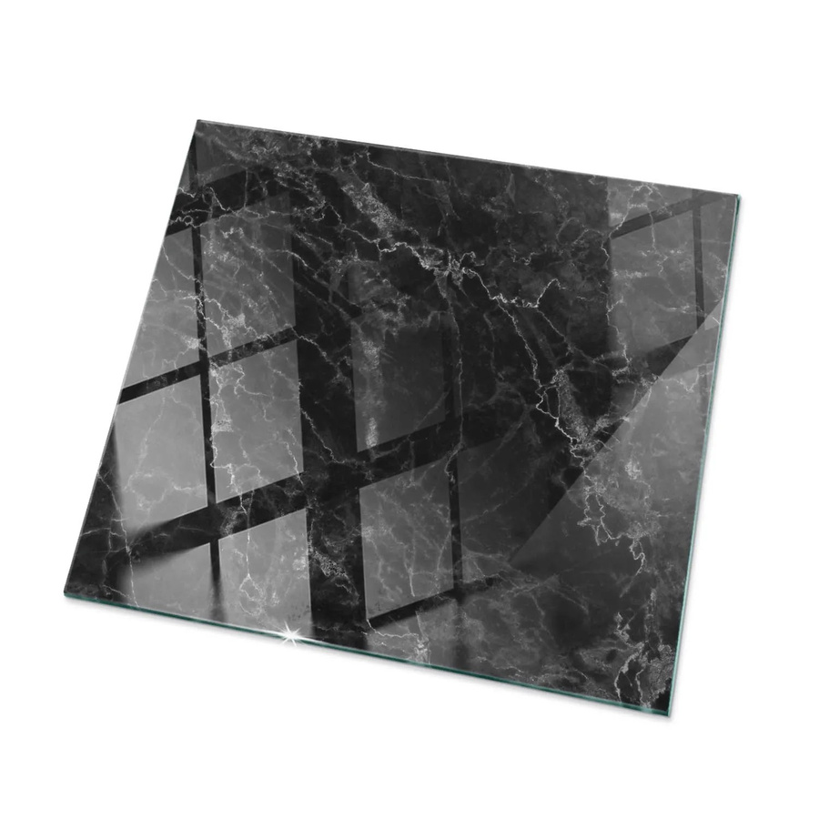 Tulup Tischplatte aus Glas mit geädertem Marmormuster in Schwarz, B/T: 60 x 60 cm - Bild 2