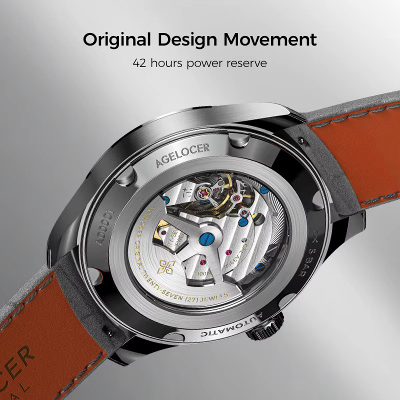 AGELOCER Automatik-Armbanduhr, Edelstahl, Leder, Herren - Bild 2